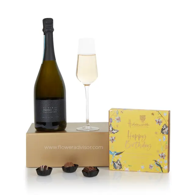 Happy Birthday Prosecco & Chocolate Hamper - Exotic Chocolates