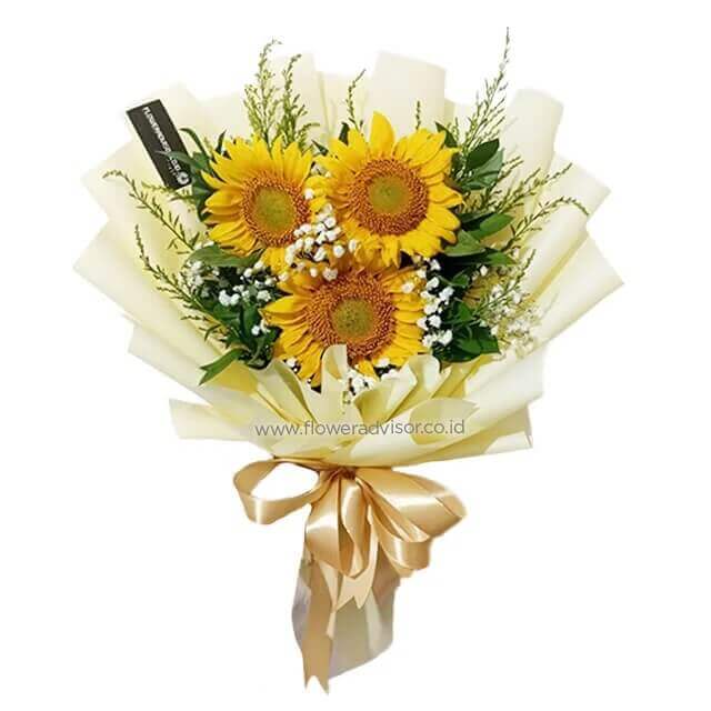 3 Sunflowers Bouquet - Lucky  Charm - Anniversary