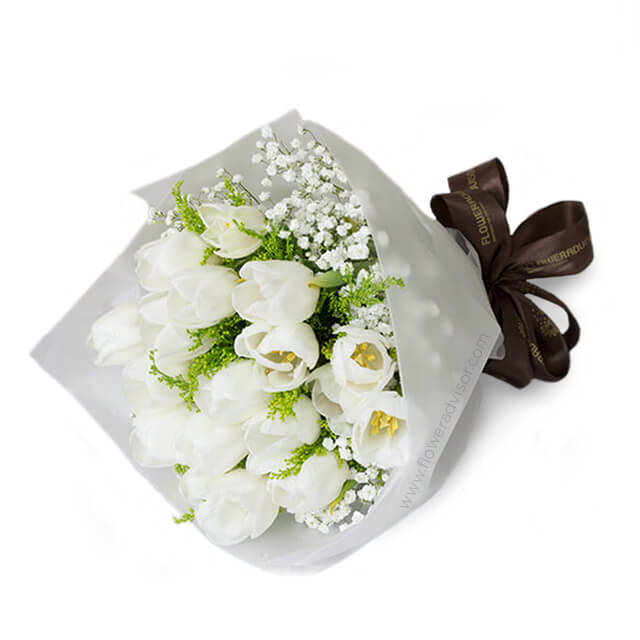 Elegant White Tulips Bouquet - Like A White Piano - Anniversary