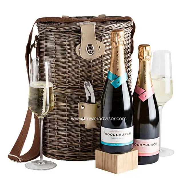 English Sparkling Wine & Wicker Chiller Carrier - Birthday