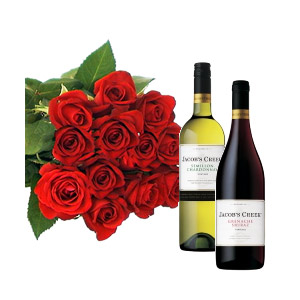 12 Kenyan Roses with Red & White wine - Womens Day